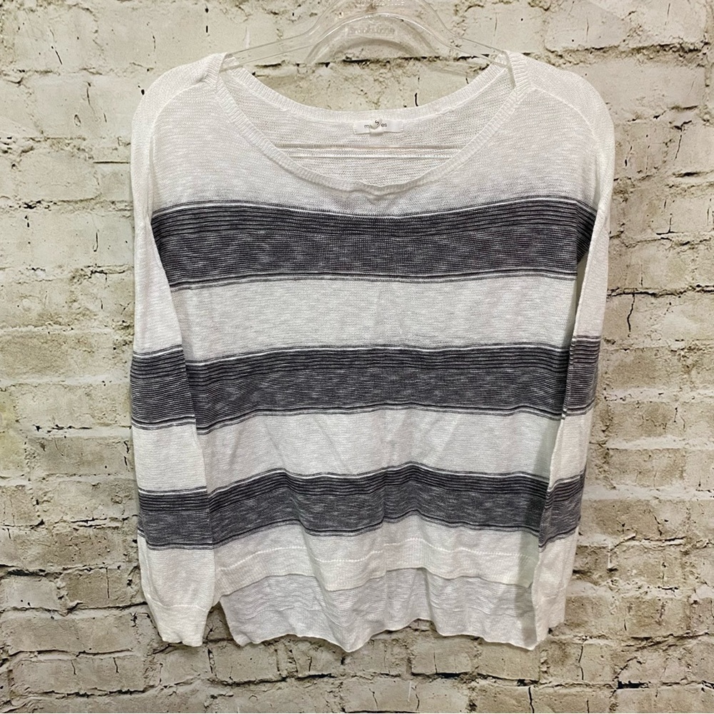 Maurices White Black Striped Thin Knit Boat Neck Pullover Sweater
